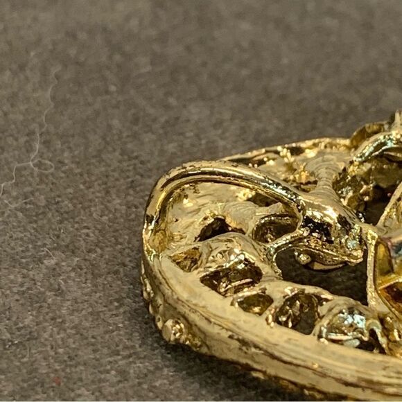 Bronze gold crystal rhinestone brooch pin - Picture 4 of 7